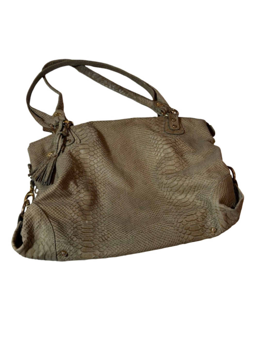 Jenrigo Snake Embossed Leather Satchel Shoulder Bag Gold Hardware